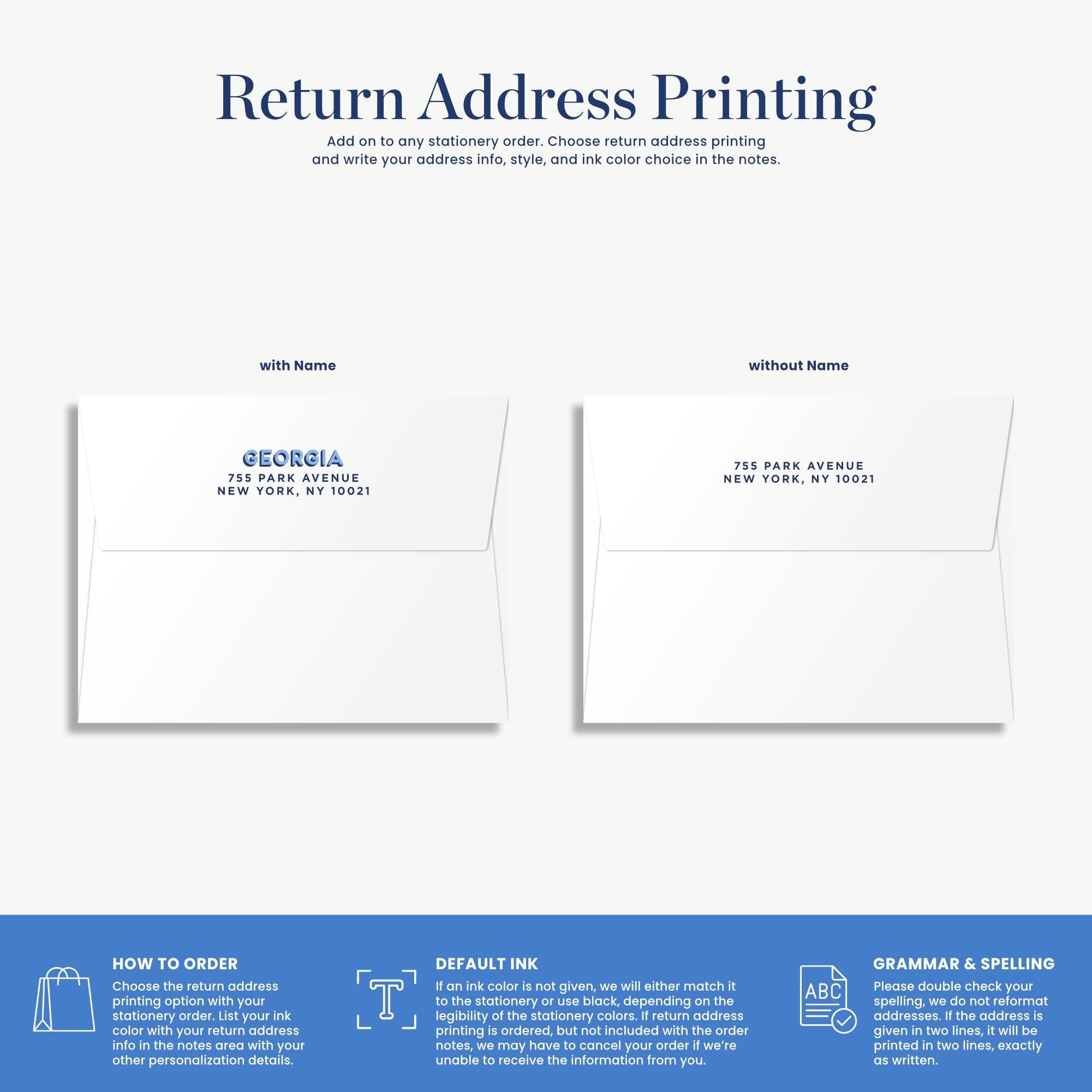 a blue and white business card and envelope